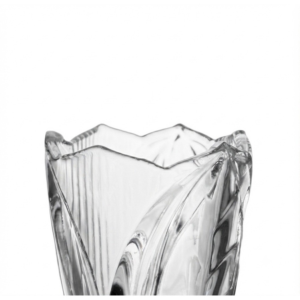 Clear Faceted Glass Vase Flared Top Glassware Etched Glass Flowers Housewarming - Picture 2 of 3